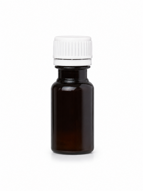 PET flakon, barna + GZ fehér kupak - 10 ml, Ø18-os száj, 50x
