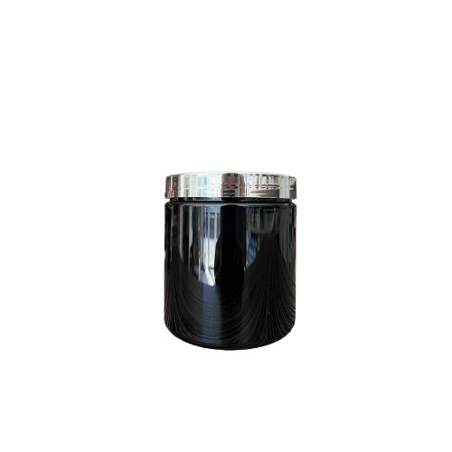 Műanyag tégely csavaros  ezüst tetővel, 750 ml-s hengeres PET tégely, fekete - 40x