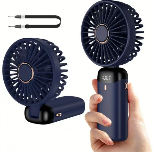 Hordozható ventilátor, mini, összecsukható, digitális kijelzős, sötétkék