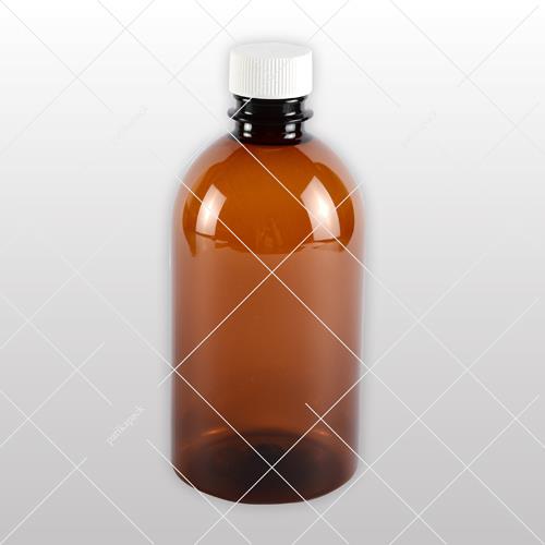 PET flakon, barna + fehér kupak A - 250 ml, Ø28-as száj, 100x