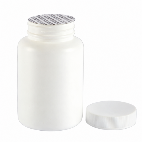 Gyógyszeres flakon, zárókoronggal, fedett fehér - 200 ml, 50x