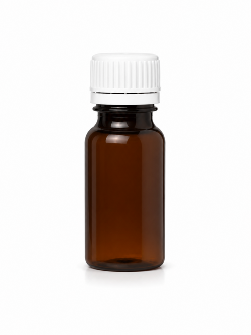 PET flakon, barna + GZ fehér kupak - 20 ml, Ø18-os száj, 50x