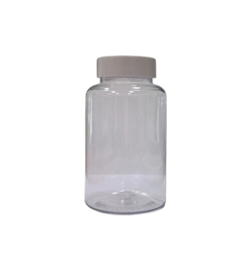 Gyógyszeres flakon, zárókoronggal, víztiszta, fehér tetővel - 250 ml, 126x