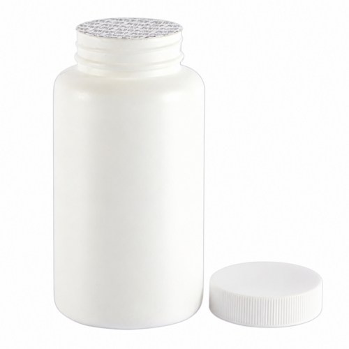 Gyógyszeres flakon zárókoronggal, fedett fehér - 250 ml, 50x