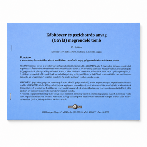 Kábítószer és pszichotróp anyag megrendelési tömb - 25x5 pld - 1x