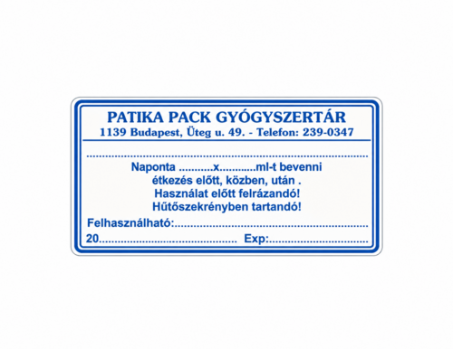 Patika azonosító + szignatúra, kék, 40x70 mm - 1000x