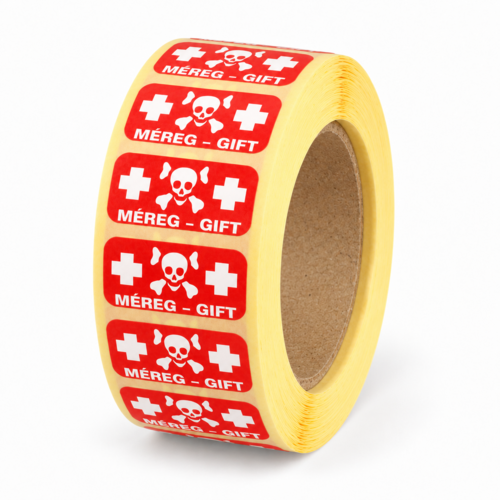 Méreg – Gift – piros/fehér, 10x20 mm, 1000x