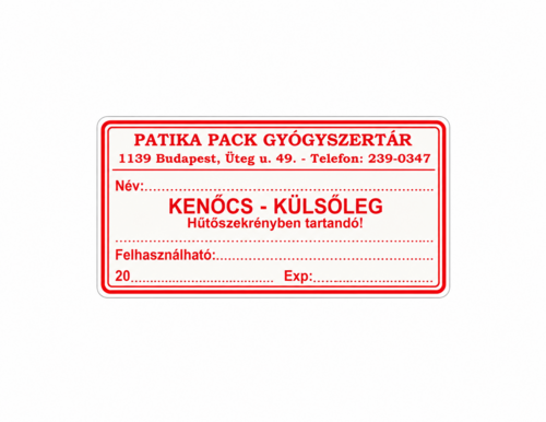 Patika azonosító + szignatúra, piros, 40x70 mm - 1000x