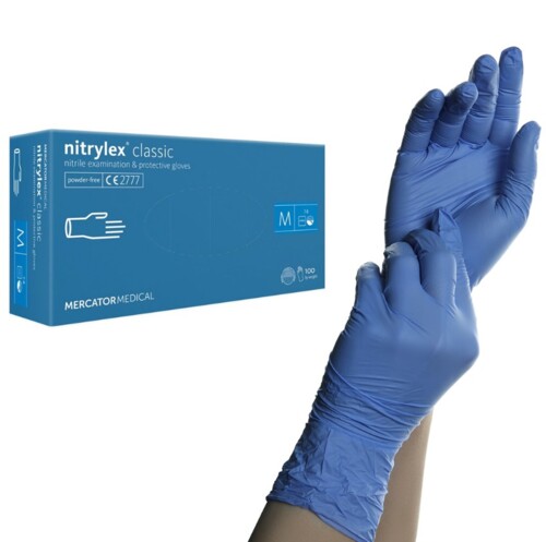 Gumikesztyű, kék, púdermentes - M, 100x
