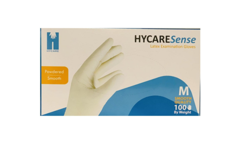Gumikesztyű, hycaresense, latex, púderes - M, 100x