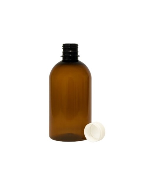 PET flakon, barna + GZ fehér kupak P - 500 ml, Ø28-as száj, 30x