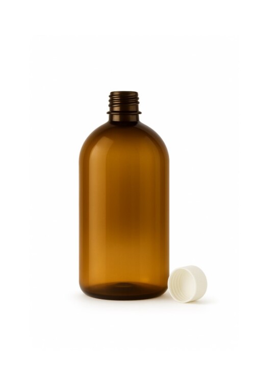 PET flakon, barna + GZ fehér kupak P - 1000 ml, Ø28-as száj, 16x