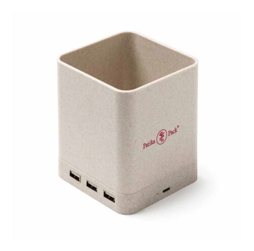 Búzarostból készült multifunkciós tolltartó 5 W-os vezeték nélküli töltővel; PatikaPack logóval - 1x
