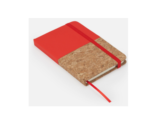Félig parafa, félig műbőr borítóval kemény A6-os jegyzettömb, piros - 1x