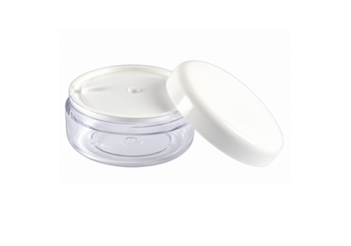 Dekoratív kozm. tégely, víztiszta/fehér - 100 ml, 50x
