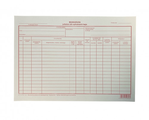 Munkaruha nyilvántartó lap – 2 oldalas