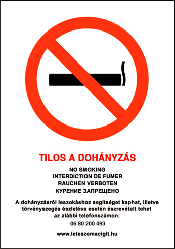 Tilos a dohányzás, PVC tábla (20x30 cm, A/4 méret)